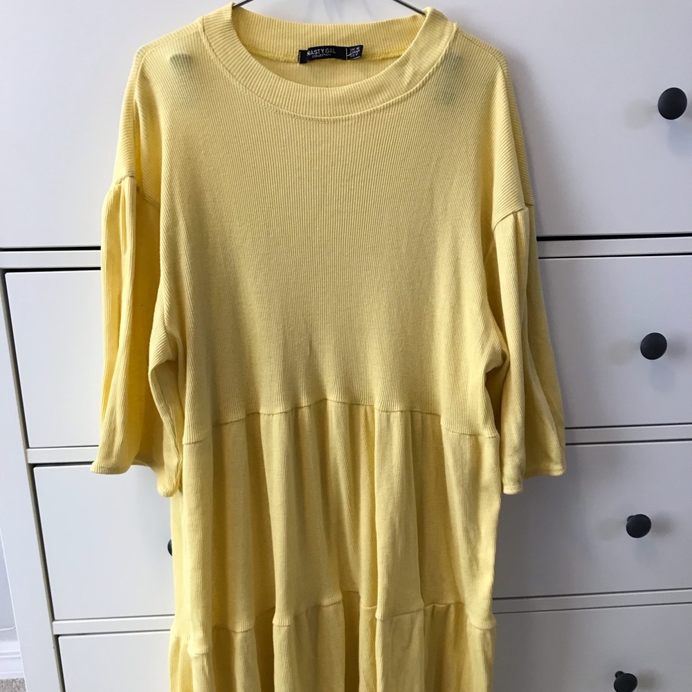 NastyGal Light Yellow Tiered Plus Size Dress